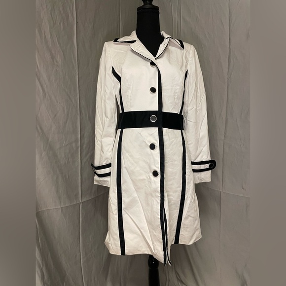 Alfani Jackets & Blazers - Alfani White Trench Coat with Black Trim
